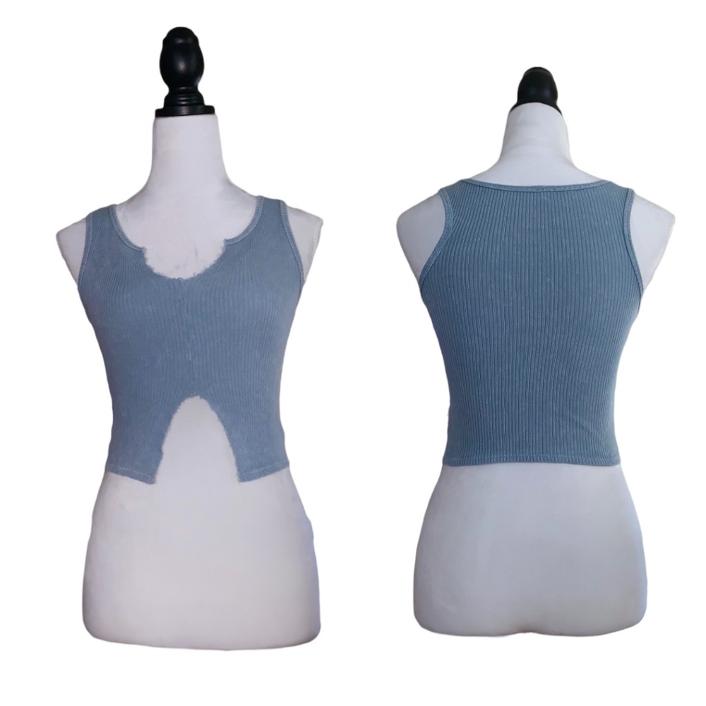 Blue Distressed Crop Top